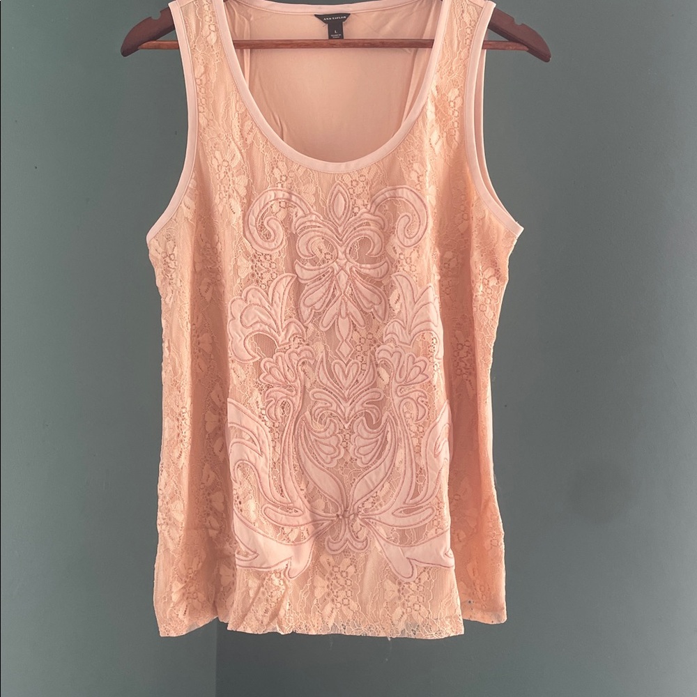 Ann Taylor Soft Cream lace embroidered Top
